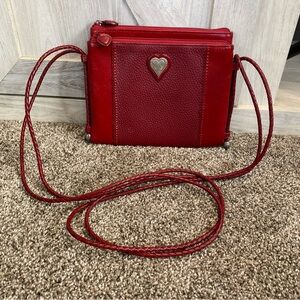 Vintage BRIGHTON PEBBLE LEATHER TOOLED STERLING SILVER HEART CROSSBODY Red BAG